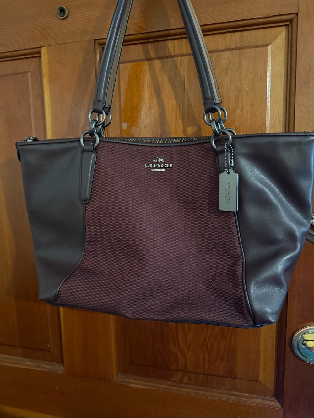 Coach Maroon and Tan Leather Patch Shoulder Bag